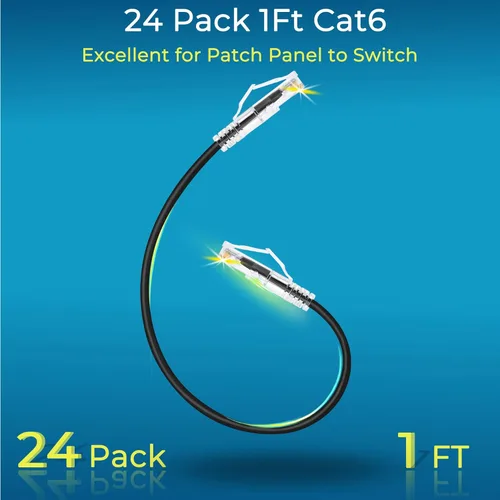 Miniatura 2 de Rapink Cables de conexión Cat6/ Cat6a 1 pie (paquete de 24) delgados, Cable de conexión Ethernet Cat6a con soporte de 10G, Cable de conexión Cat 6