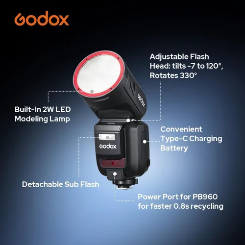 Miniatura 8 de Godox Flash V100-F para cámara Fuji,Cámara de cabeza redonda Flash Speedlite,TTL Pantalla táctil 2.4G Sistema inalámbrico X para Fuji