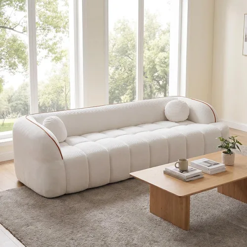 Miniatura 21 de Sofá de asiento profundo moderno de 3 plazas con patas de madera de abedul, sofá de cuero de 80.25 pulgadas, sofá tapizado suave para sala de estar