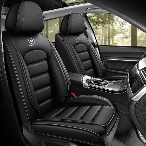Funda de asiento para Nissan Murano 2003-2026, protector de asiento de cuero impermeable compatible con bolsa de aire (par delantero, negro clásico)