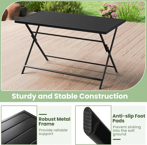 Miniatura 5 de Tangkula Juego de comedor plegable de 5 piezas para 4, mesa de comedor rectangular grande de metal y 4 sillas plegables de patio, mesa y sillas al