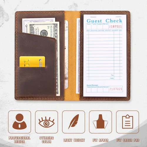 Miniatura 3 de Libros de Servidor para Camareras, Presentadores de Cuenta de Huéspedes de Cuero para Restaurante, Portador de Tarjetas para Camarera, Organizador