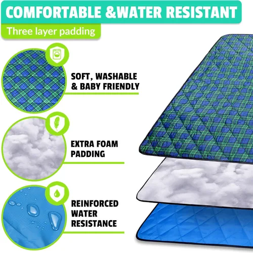 Miniatura 2 de Manta de picnic de la marca Roebury, resistente al agua y arena; ideal para el aire libre, viajar o acampar; de gran tamaño Se dobla en una bolsa