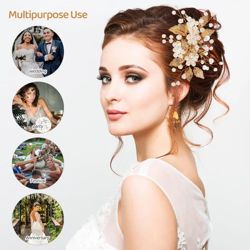 Miniatura 4 de Peine para el pelo de novia de flores, pinzas para el pelo de boda, piezas de pelo de hojas florales, hechos a mano para novias, damas de honor