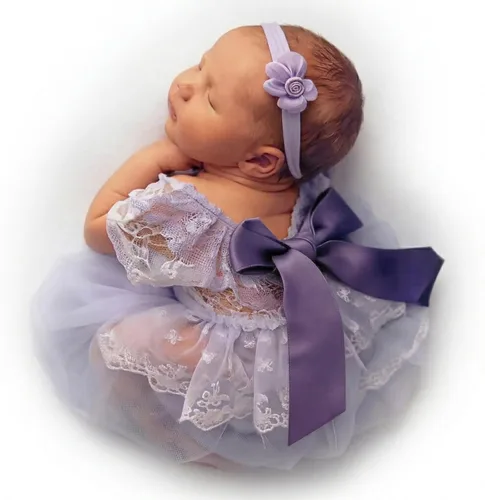 Miniatura 12 de ForBaysy Accesorios de Fotografía para Recién Nacidos Conjunto de Niña Mameluco de Encaje a Juego con Linda Diadema de Flores Vestido para Recién