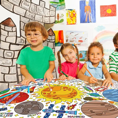 Miniatura 7 de Gatherfun Póster gigante para colorear para pared de aula, versátil póster de actividades para el espacio exterior de 31.5 x 72 pulgadas, cubierta