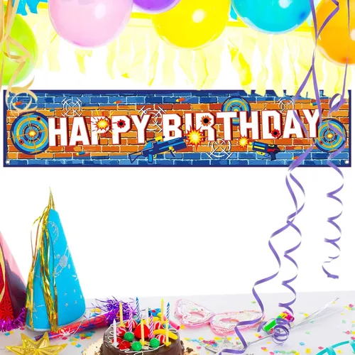 Miniatura 4 de Cartel de fiesta de batalla de dardos con texto en inglés «Happy Birthday»