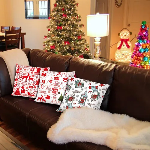 Miniatura 5 de Juego de 6 fundas de almohada navideñas de 18 x 18 pulgadas, fundas de cojín decorativas de Navidad para sofá, decoración del hogar, fundas de cojín