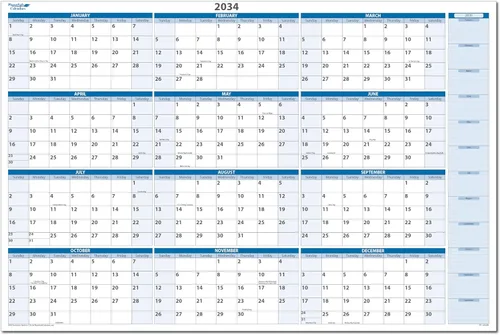 Miniatura 19 de Calendario de pared horizontal borrable en húmedo y seco, azul cielo 2026, 36 pulgadas de alto x 56 pulgadas de ancho con área de planificación