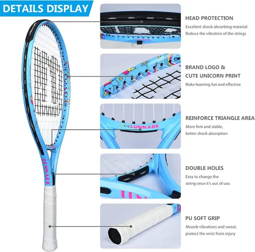 Miniatura 2 de Raqueta de tenis para niños y jóvenes, raqueta de tenis juvenil de 19/21/23/25 pulgadas con cubierta, adecuada para principiantes niños y niñas de 3