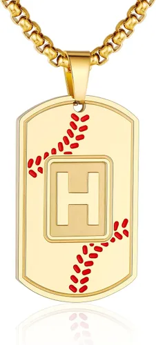 Miniatura 51 de A-Z Collar con etiqueta de perro para hombre, dije de béisbol, cadena de acero inoxidable de 22 + 2 pulgadas, regalo de joyería personalizado