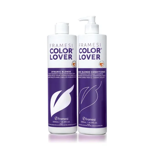 Framesi Color Lover Dynamic Blonde Champú Dúo Acondicionador Púrpura - Tóner rubio para cabello cobrizo - Acondicionador hidratante + champú violeta
