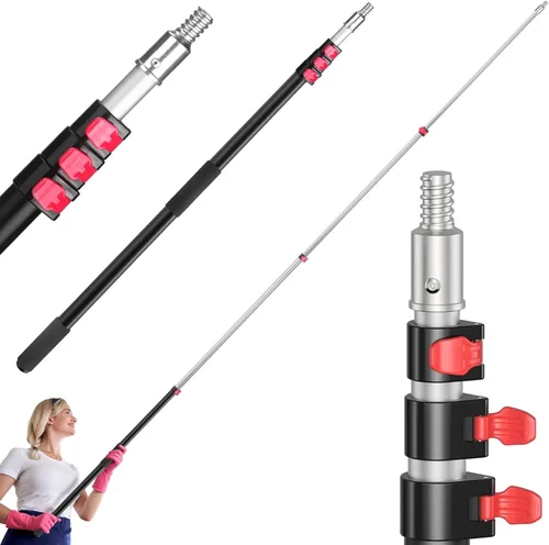 Miniatura 10 de Kit de plumero para ventilador de techo, plumero de plumas de telaraña 5 en 1 y cabezales de escobilla de goma - Microfibra lavable y flexible - Se