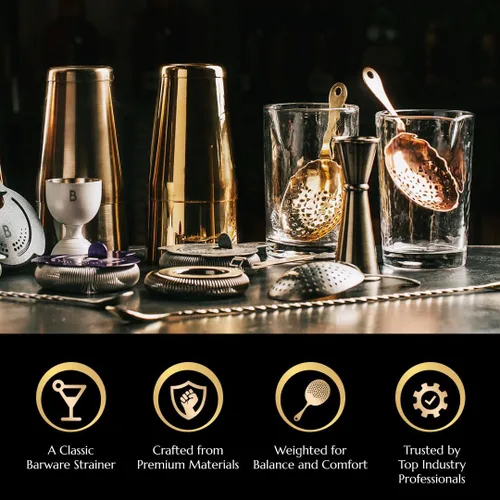 Miniatura 3 de Bull in China Colador Julep con mango - 100% latón Tamiz de mano de barra Colador de cóctel Colador para bartending Latón sólido