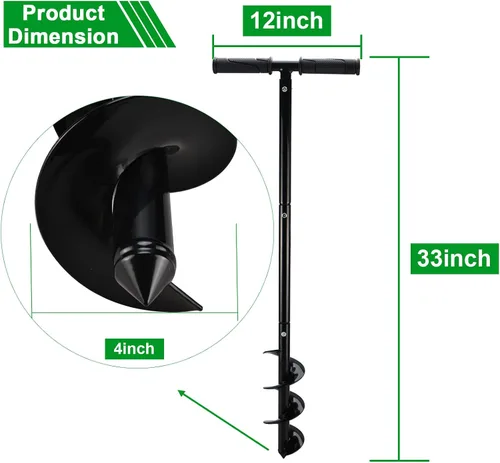 Miniatura 2 de RealPlus Taladro manual para perforar postes de 4 x 33 pulgadas, herramienta de excavadora de agujeros de jardín, taladro manual de tierra