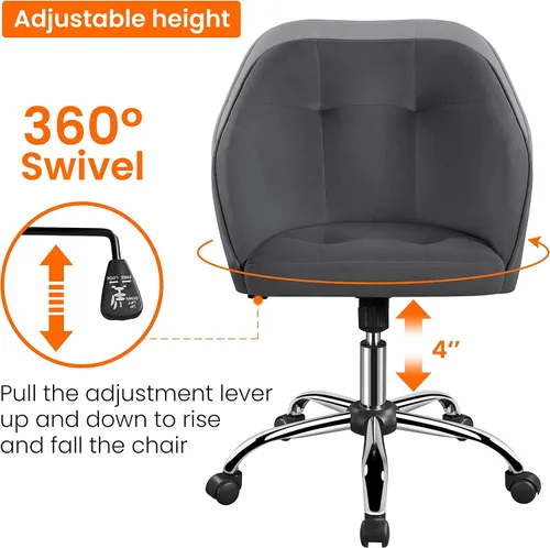 Miniatura 5 de Topeakmart Silla de escritorio de terciopelo para oficina, con base de metal, tapizada, giratoria, altura ajustable, silla de computadora moderna