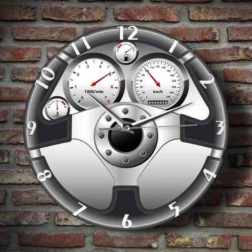 Miniatura 5 de The Geeky Days Reloj de pared de cuarzo silencioso con volante y tablero de instrumentos deportivo, diseño de automóvil, decoración del hogar