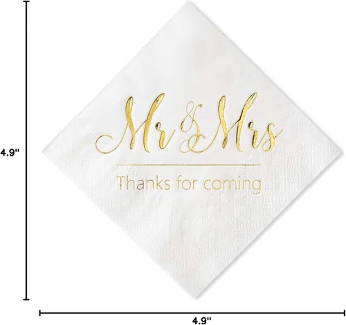 Miniatura 9 de Crisky Servilletas Mr and Mrs Gold Cóctel Bebidas Postre para Boda Ducha Compromiso Decoración de Fiesta Suministros de Decoración de Mesa de Dorado