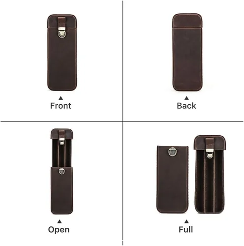 Miniatura 8 de CONTACTS Crazy Horse - Estuche de cuero para cigarros, caja de cigarros de viaje, 3 ranuras, funda para humidor, organizador portátil por Handmade