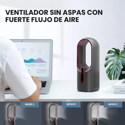 Miniatura 3 de KONSIDEN Ventilador de escritorio sin aspas, ventilador de oficina de 11.8 pulgadas, pequeño, silencioso, ajuste de 3 velocidades, control táctil