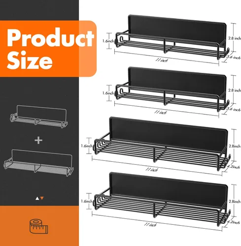 Miniatura 5 de SUNALLY Estante magnético para especias para refrigerador, estante magnético para nevera con ganchos, estante organizador de especias