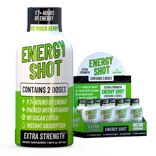 Miniatura 20 de Blue Raspberry Extra Strength Energy Shot 12 unidades – 260 mg de cafeína natural B12 B6 – Apoyo de energía y enfoque – 2 porciones sin azúcar Té