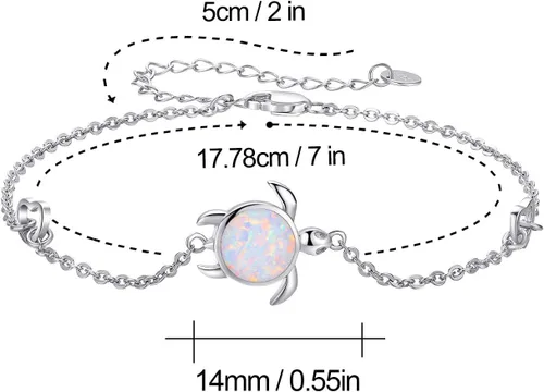 Miniatura 2 de Cuoka Pulsera de tortuga de plata de ley 925 con ópalo y tortuga marina, pulsera de tortuga de mar, pulsera de naturaleza oceánica, regalo para ella