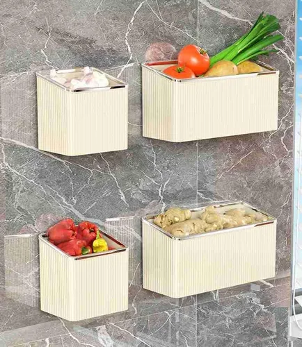 Miniatura 3 de Estantes flotantes, organizador de almacenamiento de plástico adhesivo montado en la pared, sin perforaciones, contenedores de almacenamiento