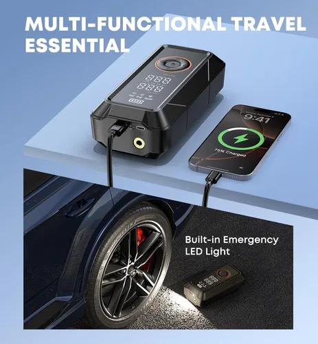 Miniatura 7 de Inflador de neumáticos, compresor de aire portátil, inflador de aire inalámbrico y de 12 V CC para automóviles, bicicletas, motocicletas, bolas