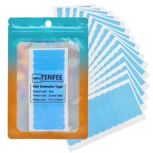 Miniatura 10 de 120 cintas de extensión de cabello de doble cara, cinta azul de repuesto de cabello humano de 0.31 x 1.57 pulgadas para extensiones de cabello