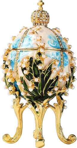 Huevo de Pascua clásico vintage con diamantes de imitación esmaltados, adornos de estilo victoriano, regalo para decoración del hogar (azul cielo)