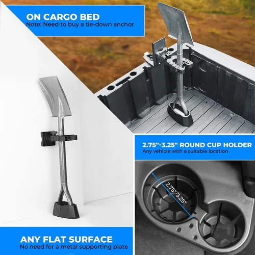 Miniatura 3 de Soporte KEMIMOTO para herramientas de caza UTV, compatible con Polaris Ranger y General, montaje en el portavasos del salpicadero o en la cama