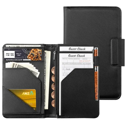 Miniatura 29 de CoBak - Libreta para meseros, organizador compacto con bolsillos transparentes y para dinero, portabolígrafo, se ajusta perfectamente al delantal