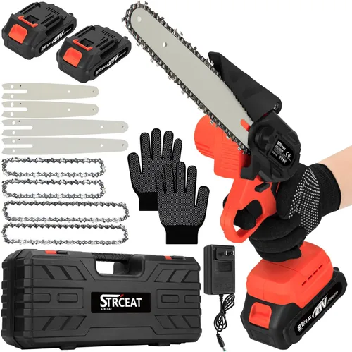 Mini motosierra de 8 y 6 pulgadas, sin escobillas, batería de 2 x 4.0 AH, portátil, pequeña sierra inalámbrica con 4 placas guía, sierra de mano