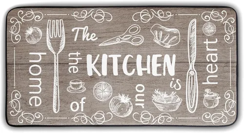 Miniatura 17 de Tapete de cocina con estampado de tablero de madera para piso, tablones marrones rústicos, acolchado, antifatiga, lavable, tapete de espuma