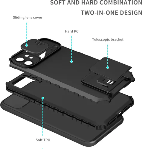 Miniatura 7 de Asuwish Funda de teléfono para Xiaomi Mi 11 Lite 4G/5G con protector de pantalla de vidrio templado y cubierta de cámara deslizante Soporte Soporte