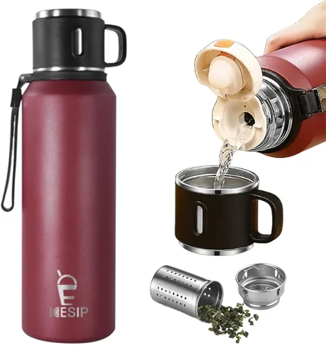 Miniatura 12 de Botella aislada de acero inoxidable, 20 onzas con taza, botella de agua aislada al vacío, termo para bebidas calientes/bebidas frías, viaje con Verde