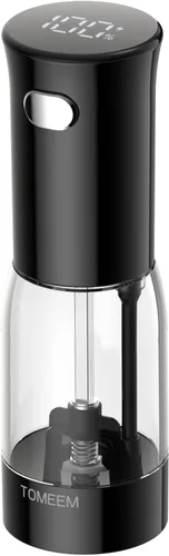 Miniatura 10 de TOMEEM Juego de molinillo eléctrico de sal y pimienta, recargable con indicador de alimentación LED, molienda ajustable de 5 niveles, luz LED, Negro
