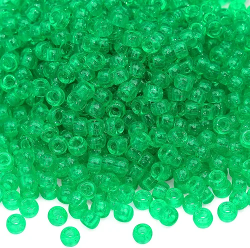 Miniatura 20 de 1000Pcs Cuentas de Pony 9mm Verde Plástico Barril Cuentas de Pony para Collar, Cuentas de Pelo para Trenzas, Cadena de Llavero, Fabricación