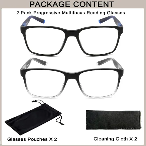 Miniatura 2 de 2 Pack Progressive Multifocus Reading Glasses for Men,Blue Light Blocking Multifocal Computer Readers