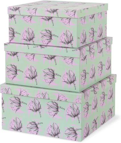 Miniatura 9 de Soul & Lane Juego de 3 cajas decorativas con tapas, cuadradas de 28 cm x 28 cm, de cartón anidadas para decoración del hogar en azul y crema, cajas