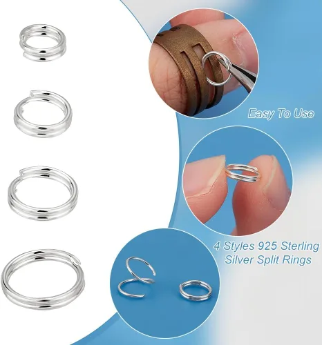 Miniatura 4 de PH PandaHall 40 anillos divididos, anillos de plata de ley S925, 4 tamaños, doble bucle, pequeño llavero de 4/5/6/0.276 in, anillo de metal redondo