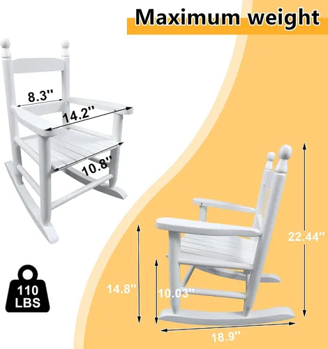 Miniatura 2 de Mecedoras para niños, mecedoras clásicas de madera para niños y niñas, mecedora para interiores y exteriores, para salas de sol, porches, salas