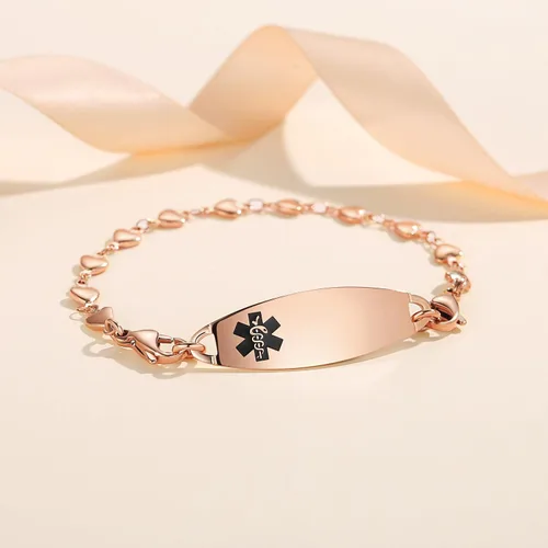 Miniatura 16 de LinnaLove Pulsera de alerta médica de corazón para mujer, joyería de identificación médica de moda 7-8.5 pulgadas ajustable