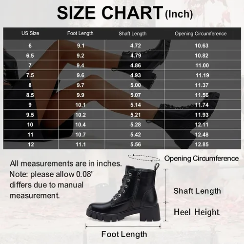 Miniatura 7 de Vepose Botines de combate 9626 para mujer, plataforma con cordones y tacón grueso con cremallera lateral