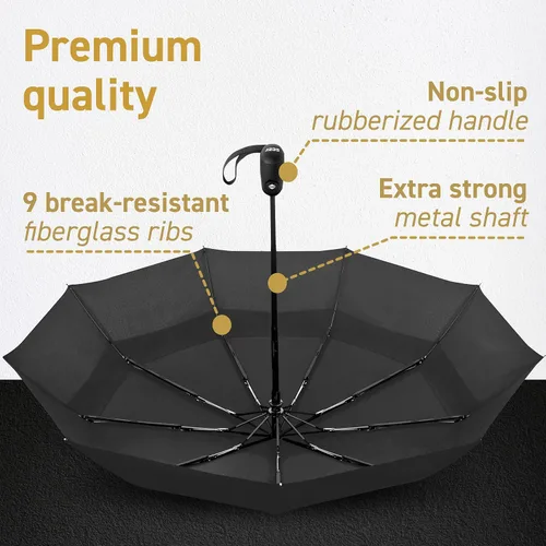Miniatura 5 de Windproof Travel Umbrellas for Rain - Lightweight, Strong, Compact with & Easy Auto OpenClose Button for Single Hand Use - Double Vented Canopy for