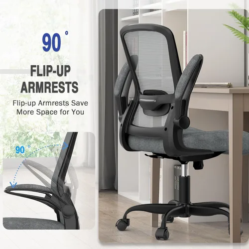 Miniatura 6 de Mimoglad Silla de oficina ergonómica – Silla de escritorio con reposabrazos abatibles y reclinable de 135°, soporte lumbar ajustable – Silla de Gris