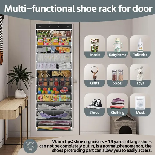Miniatura 6 de PAULONE Organizador de zapatos de 12 bolsillos para colocar sobre la puerta, reutilizable, transpirable, bolsa grande de malla, organizador