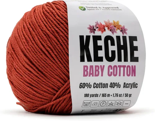 Miniatura 104 de Keche Hilo de algodón, 60% algodón, 40% hilo acrílico, hilo de algodón suave para crochet y tejer, hilo amigurumi, 1 madeja/bola, 1.76 onzas (50g)