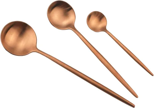 Miniatura 4 de Cuchara moderna con manchas de cobre, 6 piezas de acero inoxidable 304 color oro rosa mate, cuchara de postre de 7.2 pulgadas, vajilla